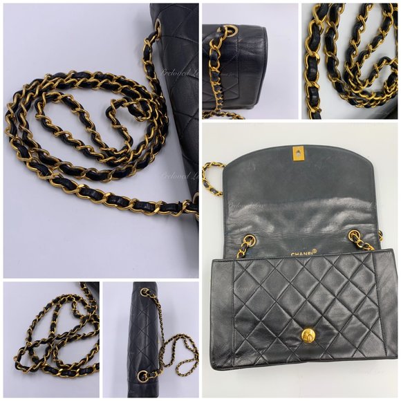 Authentic CHANEL Lambskin Medium Diana Single Chain Single Flap Bag Black gold h - Picture 7 of 12